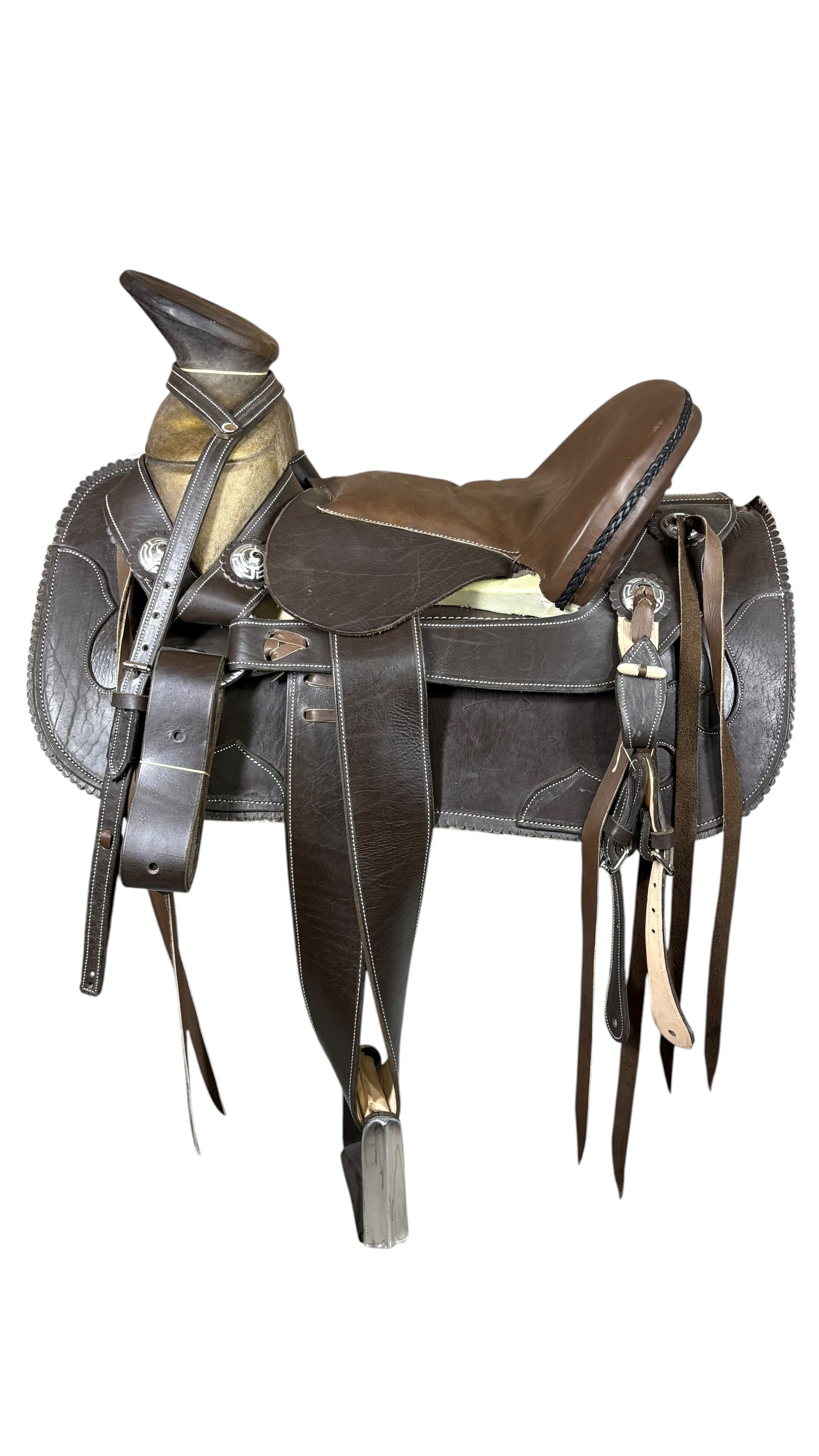 Montura de Esqueleto Vaqueta de Látigo Premium Herraje de Acero con Fuste Bolsa de Toro #16