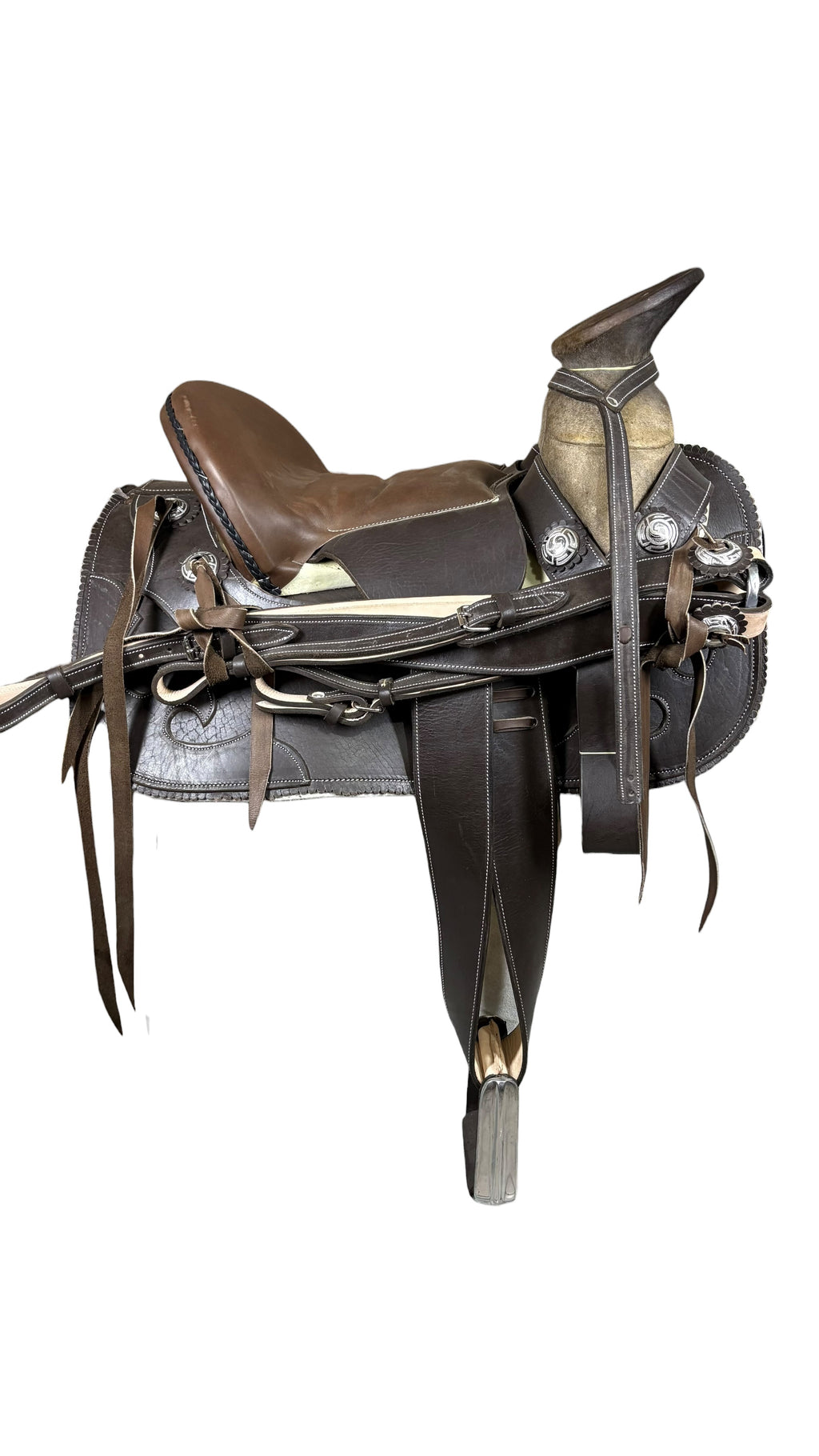 Montura de Esqueleto Vaqueta de Látigo Premium Herraje de Acero con Fuste Bolsa de Toro #16